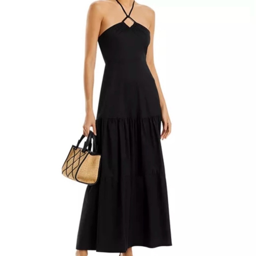 ⚜️Aqua Bloomingdale’s Black Halter Maxi Dress with  Metal accent. NWT ⚜️